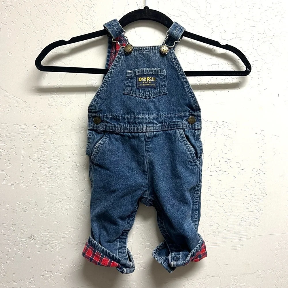 Vintage Osh Kosh B’gosh Toddler Baby Overalls Flannel Lined Vestbak Size 18 mo